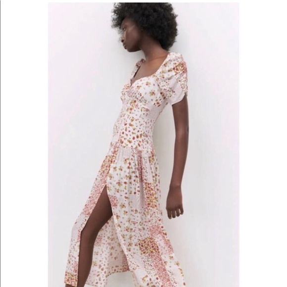 NEW Zara Patchwork Print Dress Blogger Favorite Floral Side Slit Small S - Picture 7 of 8
